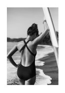 Woman With Surfboard By The Ocean | Luo oma juliste